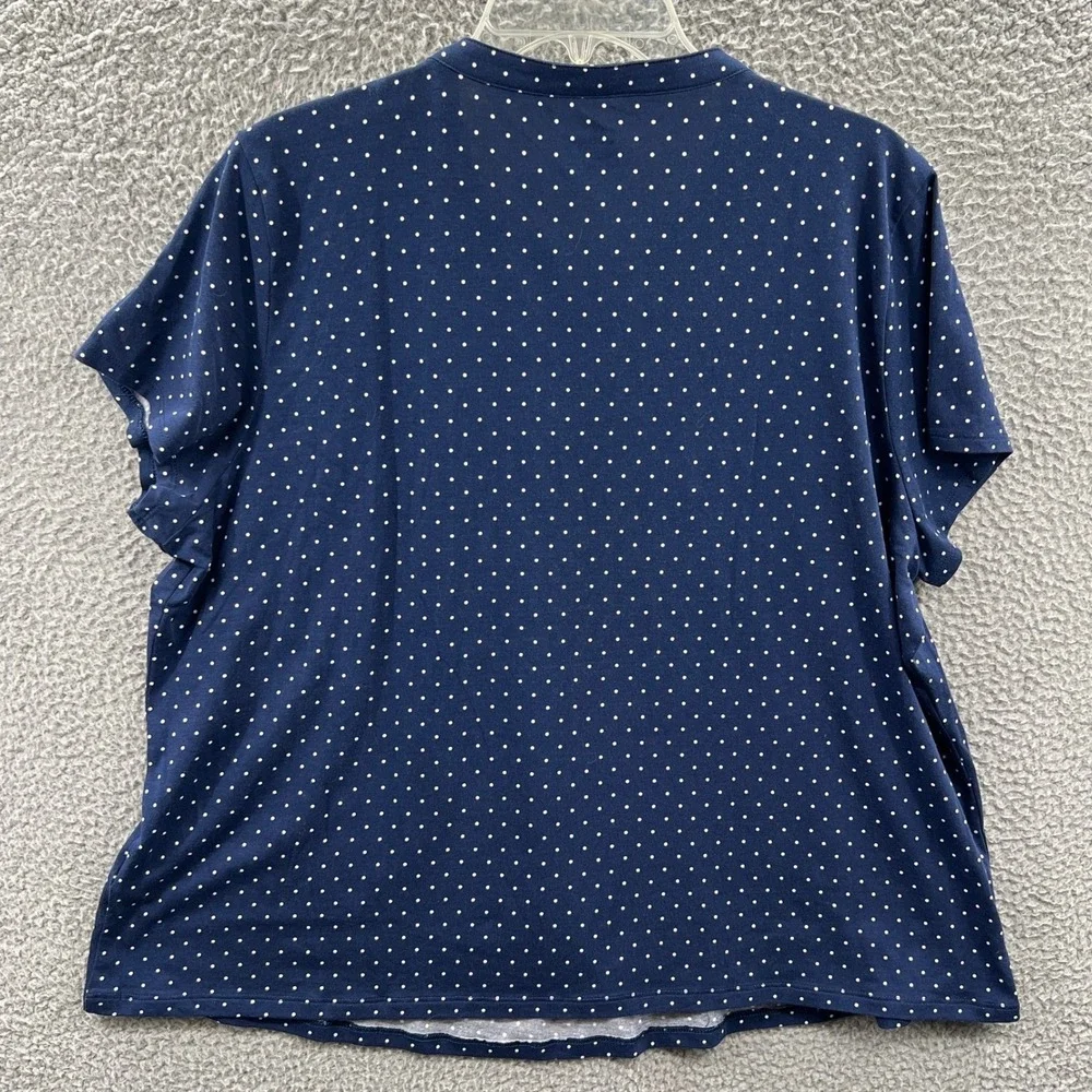 Lands End Womens Top XXL Navy Polka Dot Button Front Casual Everyday Soft